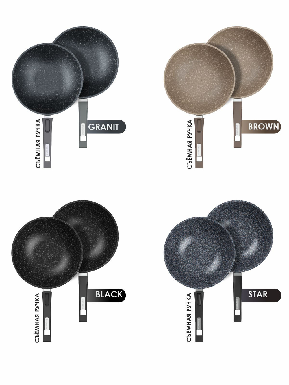 Сковорода ВОК "Мечта" Гранит с несъемной ручкой и крышкой 28 см