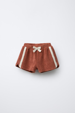 ZARA ШОРТЫ-БЕРМУДЫ ИЗ МАХРОВОЙ ТКАНИ С ЛАМПАСАМИ, ШОКОЛАДНО-КОРИЧНЕВЫЙ