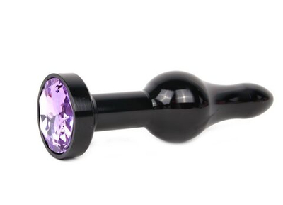 Удлиненная шарикообразная черная анальная втулка с сиреневым кристаллом - 10,3 см. (Цвет: сиреневый)