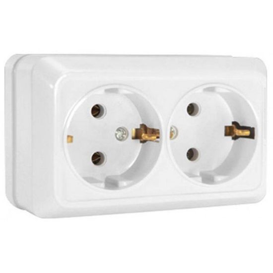 Розетка UNIVersal Олимп 2-местная о/п с/з бел. 16А 250В
