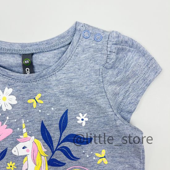 Футболка "Единороги в цветах" хлопковая, Серый меланж