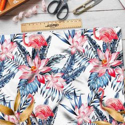 Ткань кулирная гладь тропический фламинго