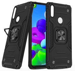 Противоударный чехол для Honor 10 Lite / Huawei P Smart 2019 черный с пластиной для магнитного автодержателя и кольцом подставкой / чехол с держателем на палец на Хонор 10 Лайт / Хуавей П смарт 2019