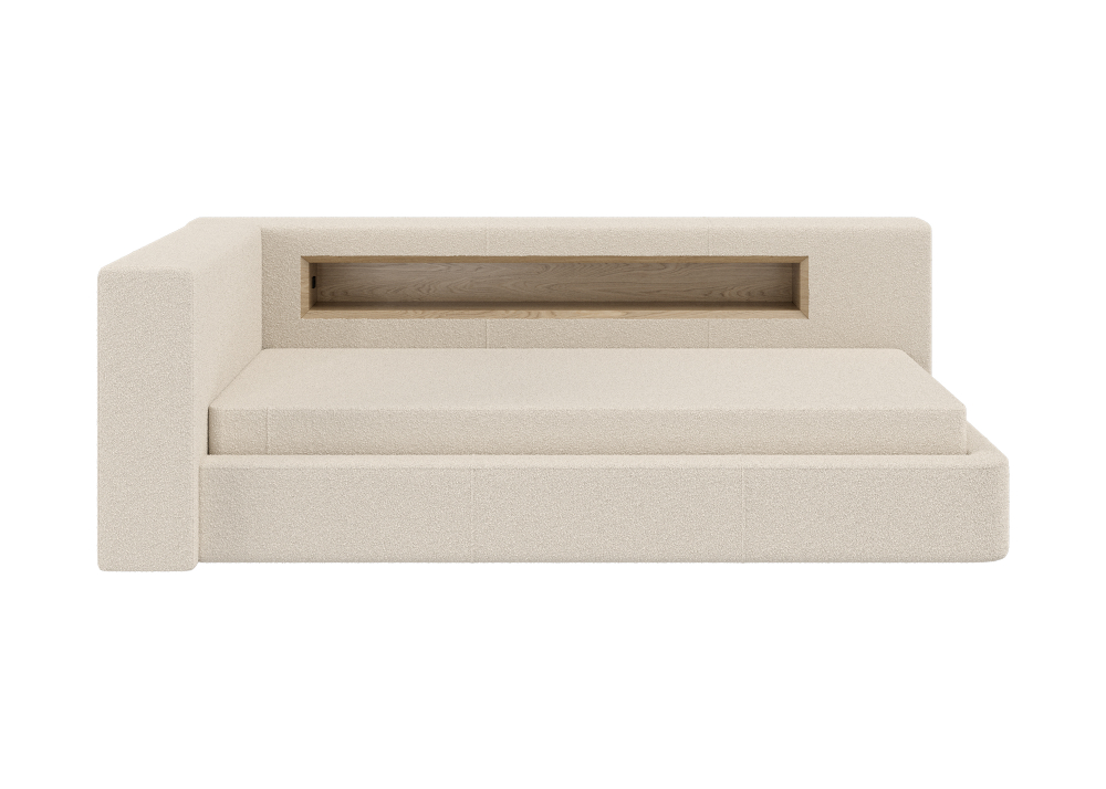 Диван-кровать Cube c нишей L (молочный, букле)