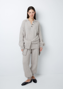 Поло объемного кроя из смесового кашемира серо-бежевый