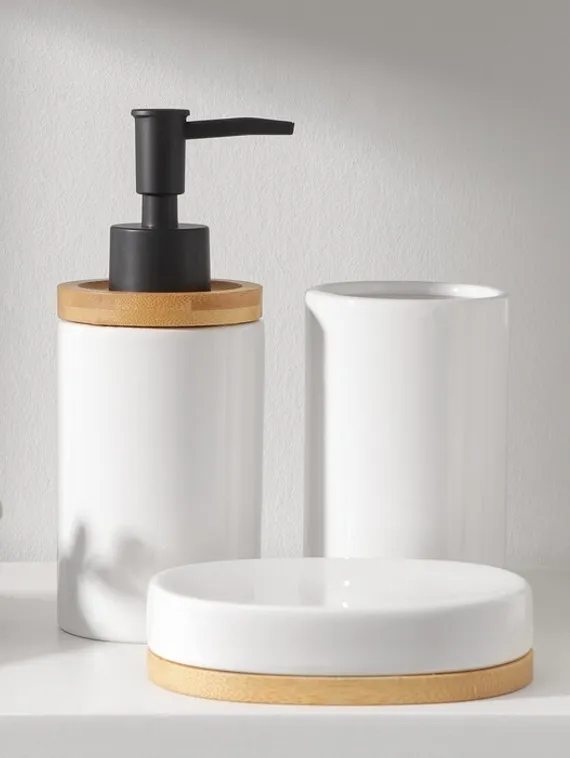 Набор аксессуаров для ванной комнаты SAVANNA «Джуно», 3 предмета (мыльница, дозатор для мыла 280 мл, стакан), цвет белый