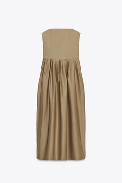ZARA ПЛАТЬЕ-МИДИ БЕЗ БРЕТЕЛЕЙ, ХАКИ