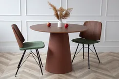 Стол обеденный Lagom D 100 см (орех / кирпичный, кожа)