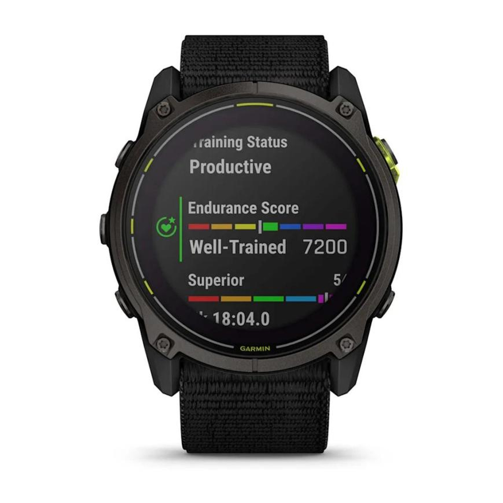 Спортивные часы Garmin Enduro 3, нейлоновый браслет UltraFit Безель из титана, дисплей Solar со стеклом Power Sapphire. Браслет с текстильной застёжкой — на запястье обхватом 127–225 мм