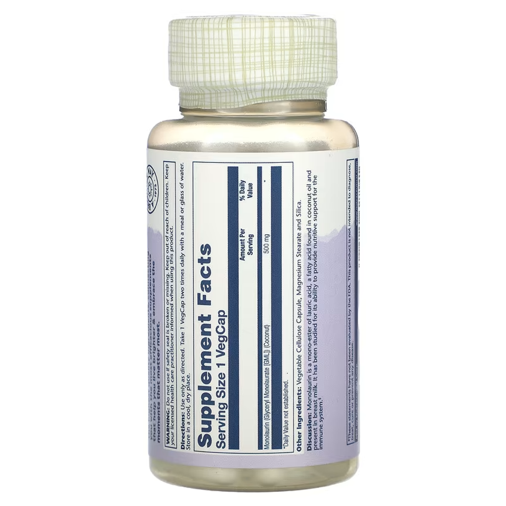 Solaray, монолаурин, 500 мг, 60 вегетарианских капсул