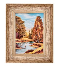 AMB-01/38 Картина «Аисты на краю осени» (с янтарной крошкой) пласт.рамка 33х42см