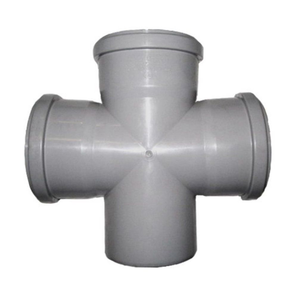 Крестовина ПП (полипропилен) для канализации (полипропилен) для канализации прямая 90гр. Дн 110-110-110, с уплотнительным кольцом