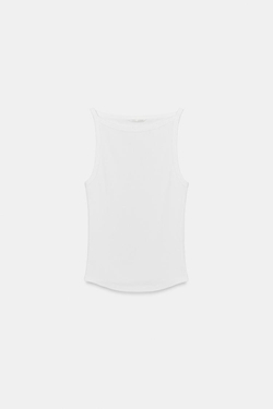 ZARA ТОП ХАЛТЕР В РУБЧИК С ЭФФЕКТОМ ПОТЕРТОСТИ, БЕЛЫЙ