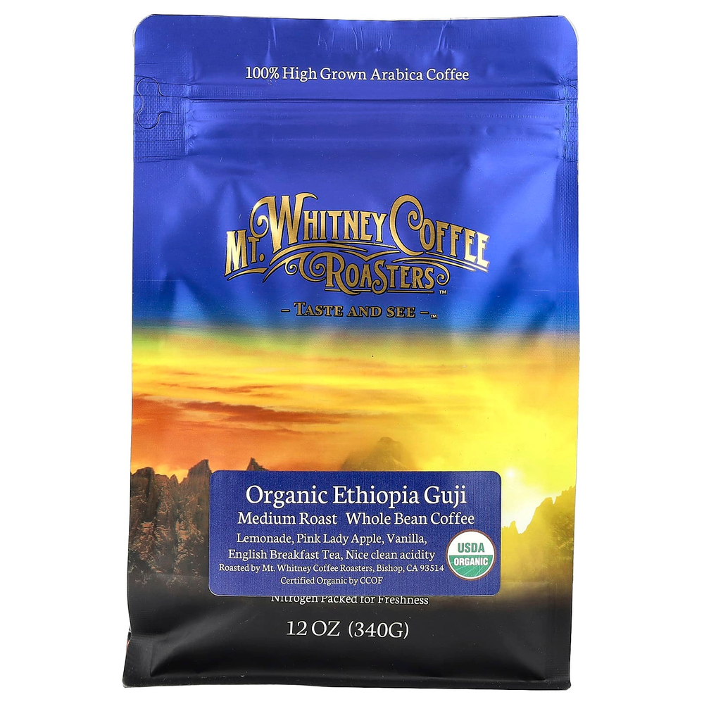 Mt. Whitney Coffee Roasters, Organic Ethiopia Guji, кофе в зернах, средней обжарки, 340 г (12 унций)