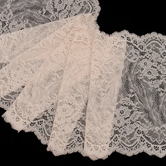 Кружево эластичное серебристый пион темное 22 см, Китай