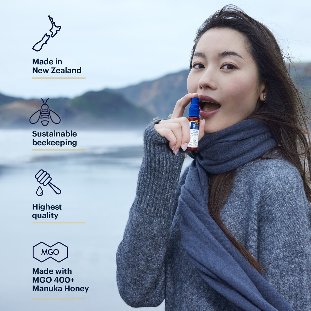 Manuka Health, Медовый спрей для горла Manuka с прополисом, MGO 400+, 0,67 жидк. унц.