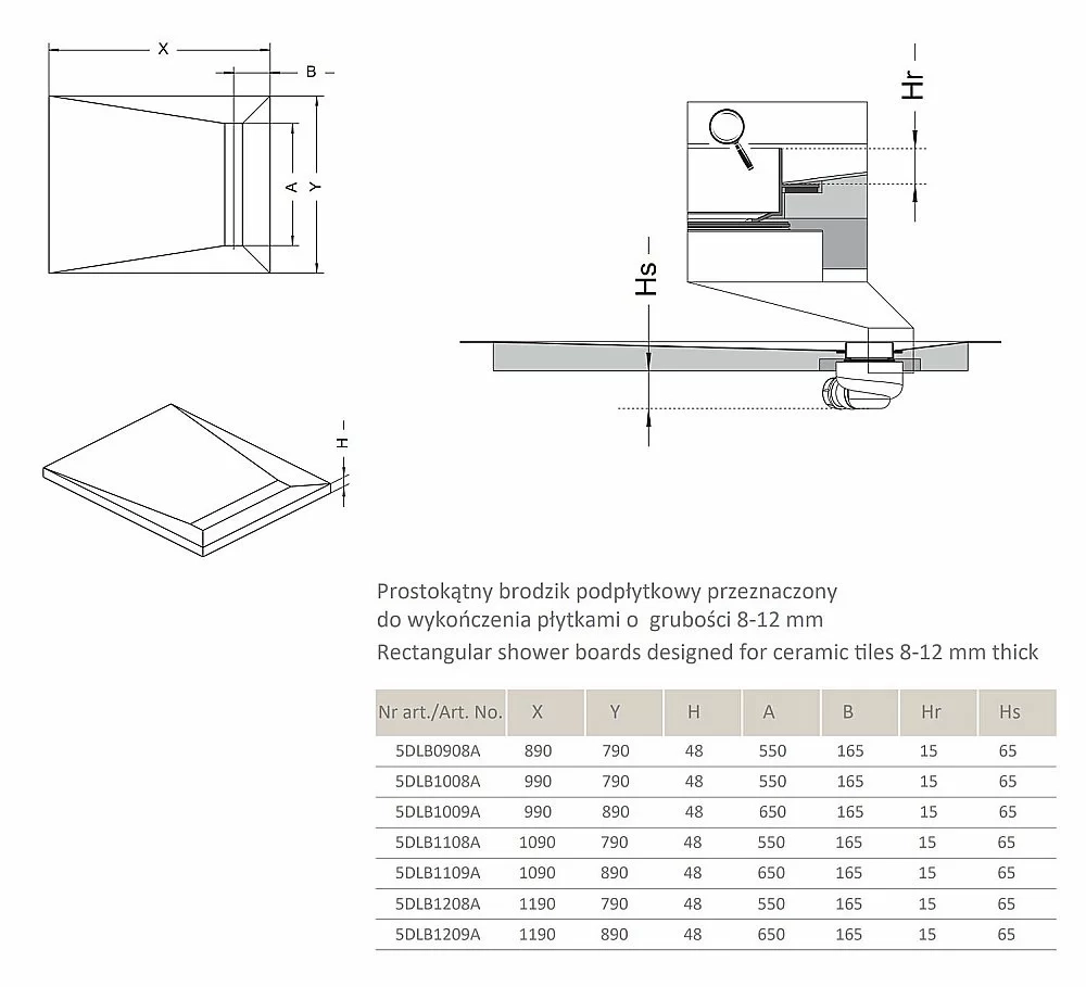 Душевой трап Radaway Rain 550 с поддоном под плитку 790х890
