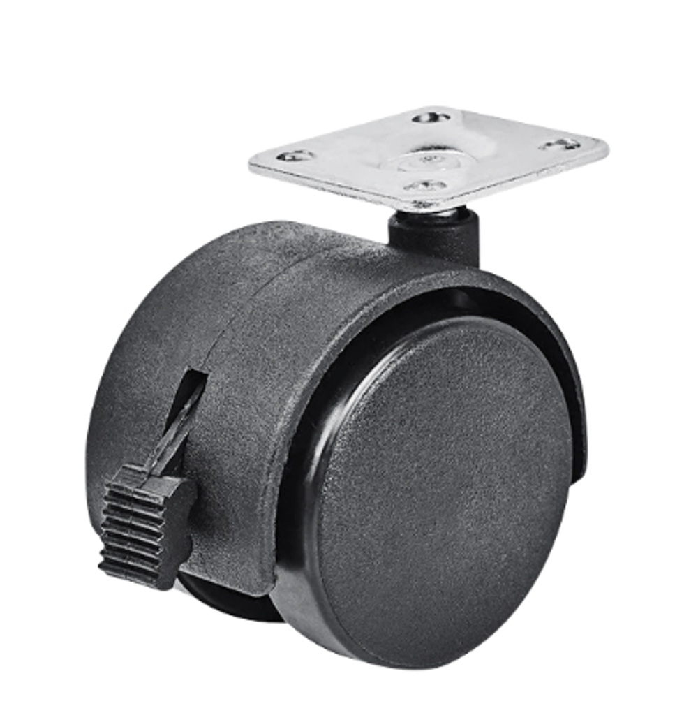 Колесо мебельное, черное 40мм, с тормозом, с площадкой