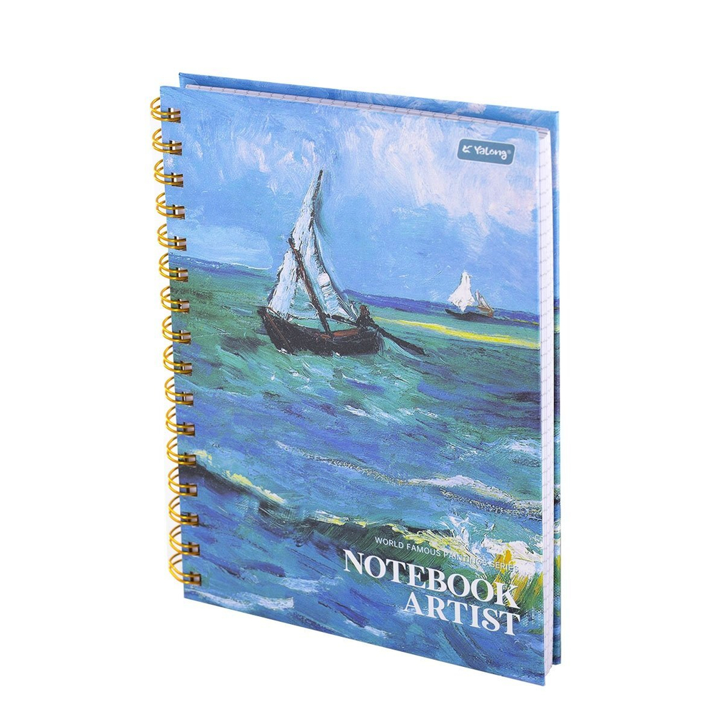 Блокнот А5, Yalong, гребень, матовая ламинация, клетка, 100 л., "Шедевры живописи", ассорти
