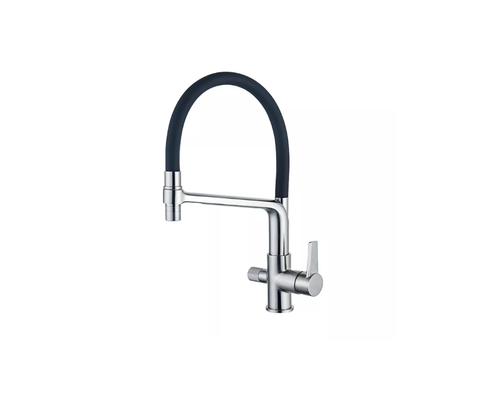 Смеситель для кухни и раковины, с гибким изливом, серебристый с черным изливом