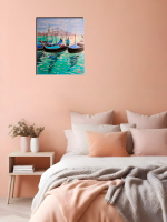 Картина авторская маслом на холсте 33х46 см на стену для интерьера "Венецианские гондолы"