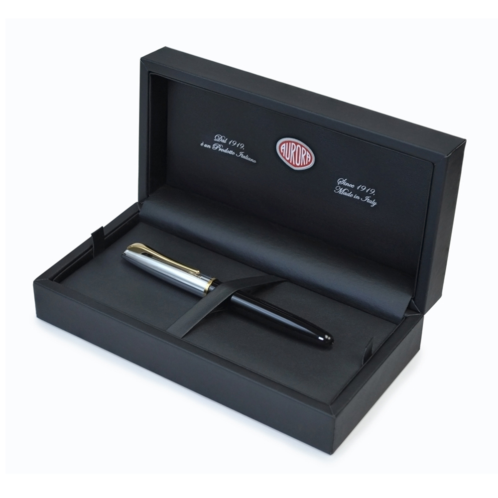 Перьевая ручка Aurora Style Metal black GT, перо - F, в подарочной коробке