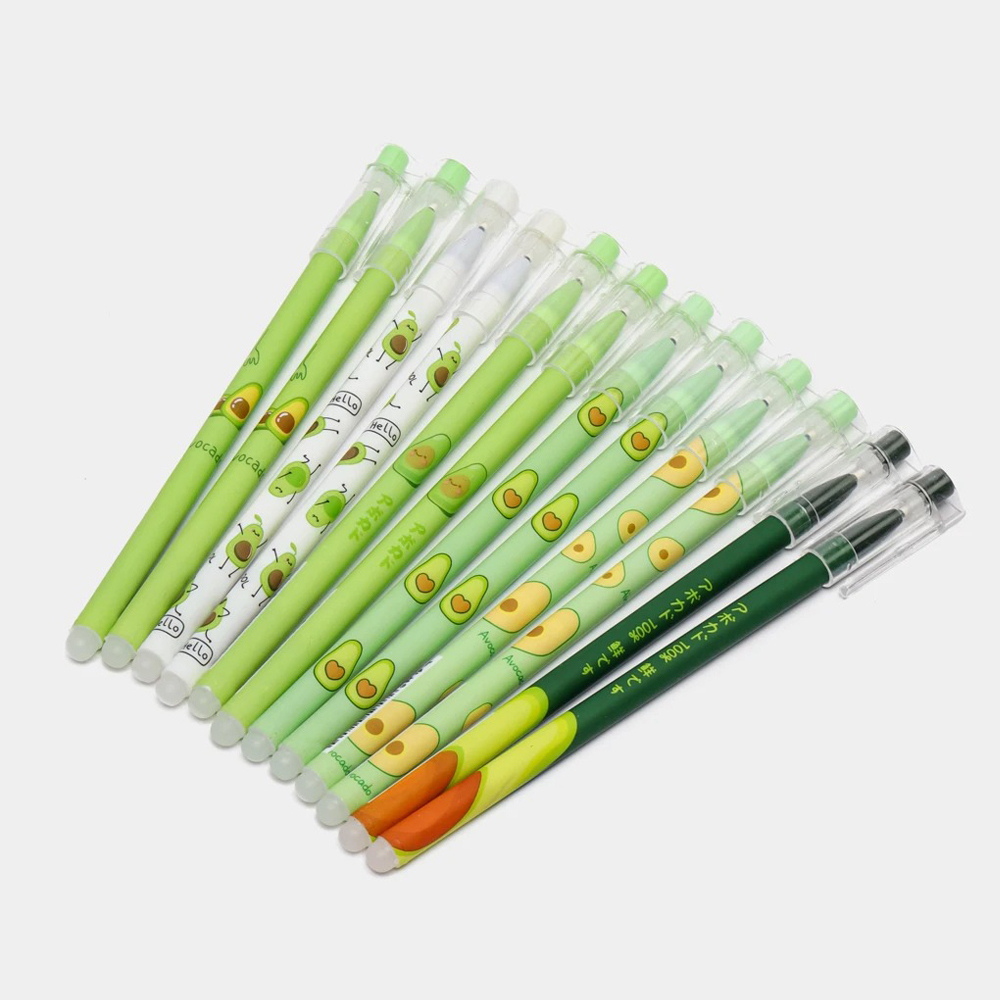 Ручка гелевая, пиши-стирай, Basir, синие чернила, серия "Авокадо", цветной корпус, 12 шт