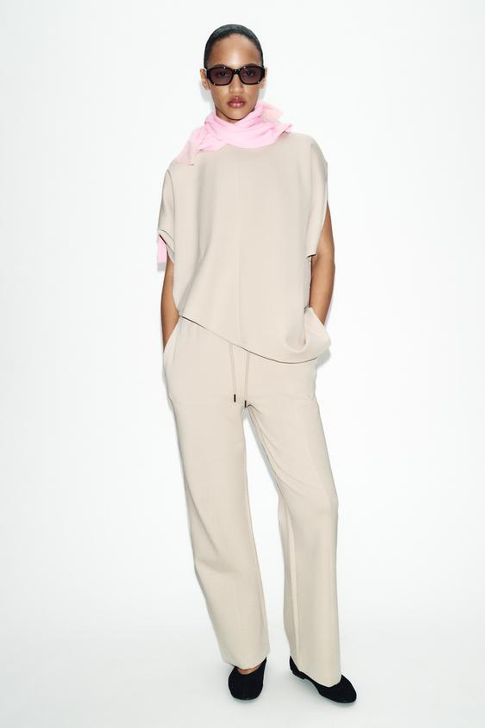 ZARA ПРЯМЫЕ БРЮКИ ИЗ ИНТЕРЛОКА, ЭКРЮ