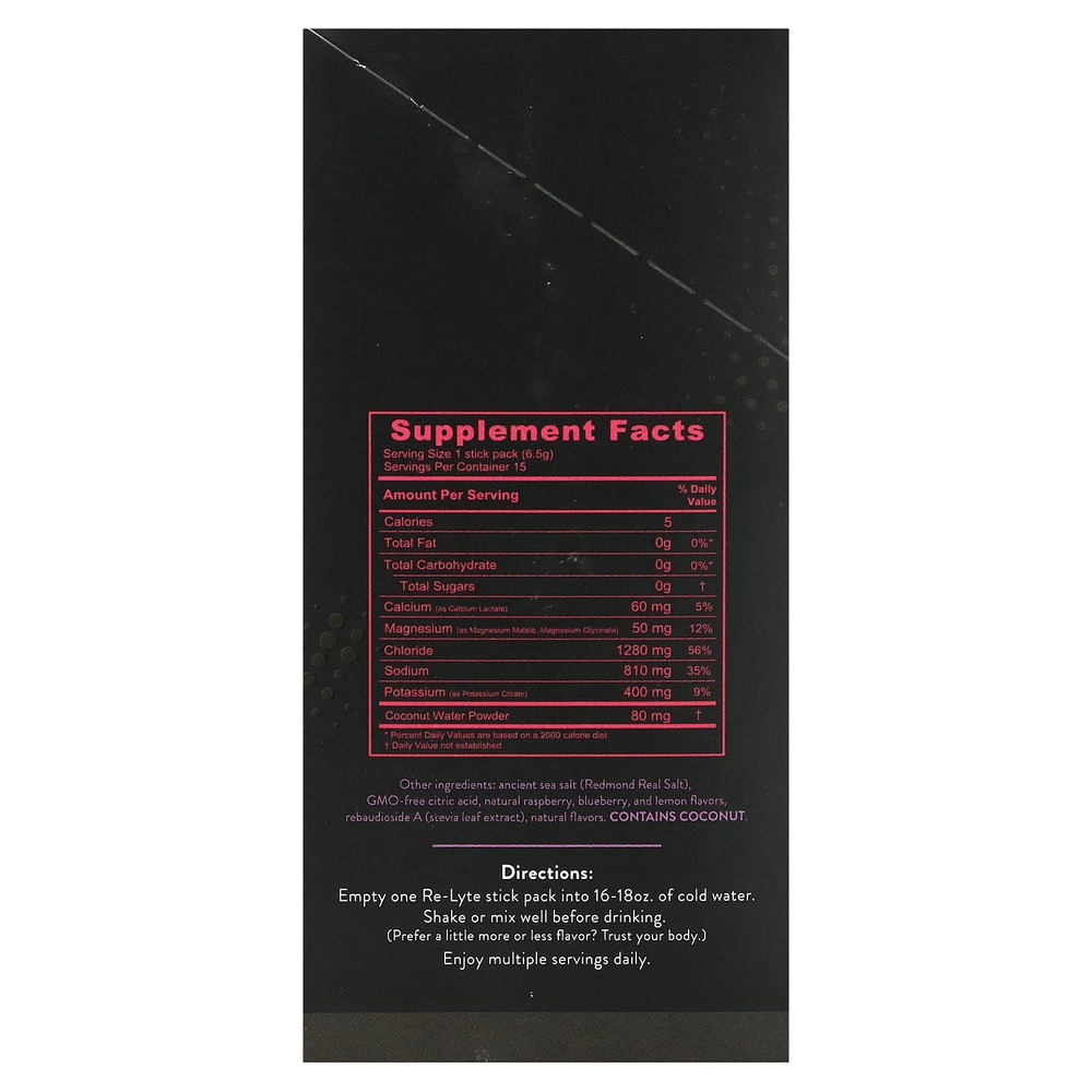 Redmond, Re-Lyte, смесь электролитов, ягодное ассорти, 15 пакетиков по 6,5 г (0,23 унции)