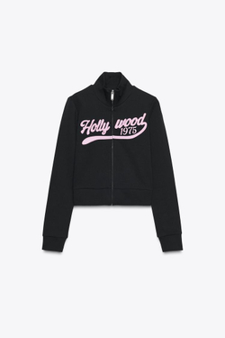 ZARA ТОЛСТОВКА НА МОЛНИИ С ТЕКСТОМ, ЧЕРНЫЙ