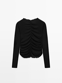 Massimo Dutti Футболка со сборкой и длинными рукавами, черный