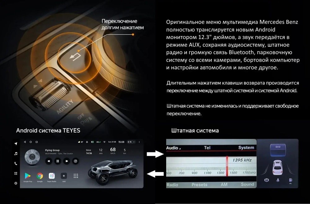 Магнитола Mercedes-Benz E W212 седан правый руль 2012-2015 NTG 4.5 - Teyes LUX ONE монитор 12.3", Android 10, 6+128Гб, CarPlay, 4G SIM-слот