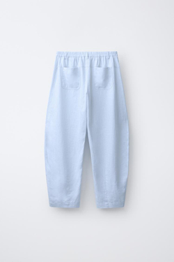 ZARA БРЮКИ BARREL ИЗ ЛЬНА, НЕБЕСНО-ГОЛУБОЙ