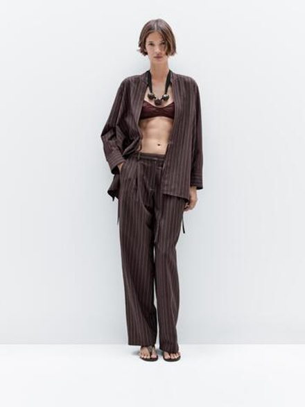 Massimo Dutti Брюки в тонкую полоску с вытачками, бордовый