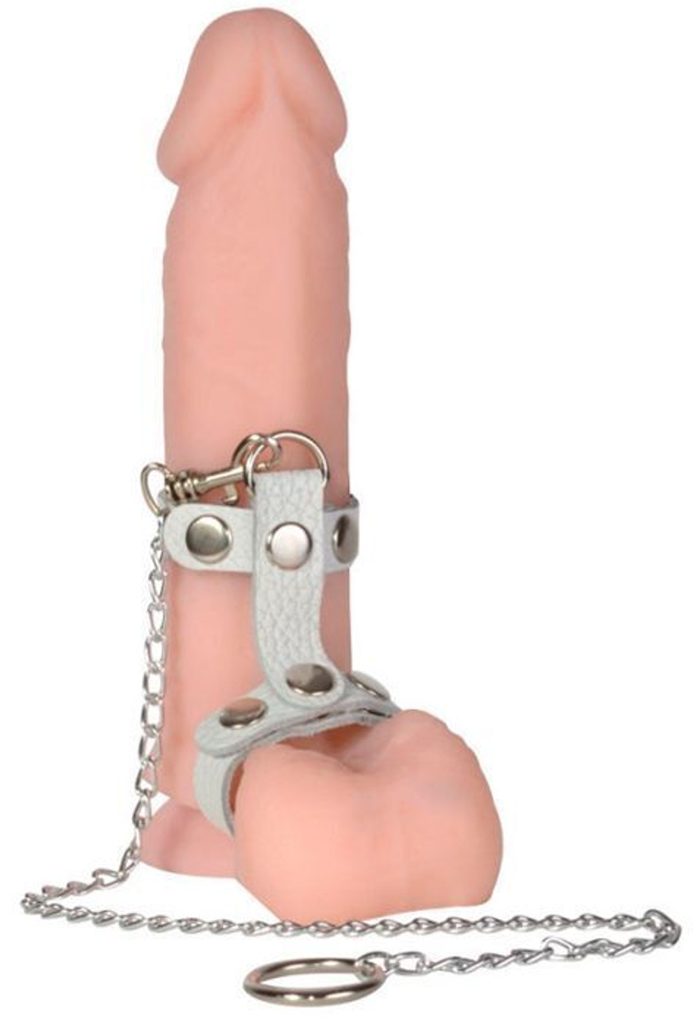 Белый поводок на пенис с двумя ремешками (Цвет: белый)