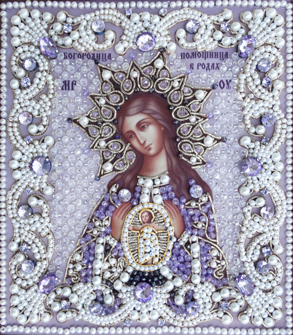 ЖС-16-СФ Набор для вышивания хрустальными камнями Богородица Помощница в родах (сиреневый)