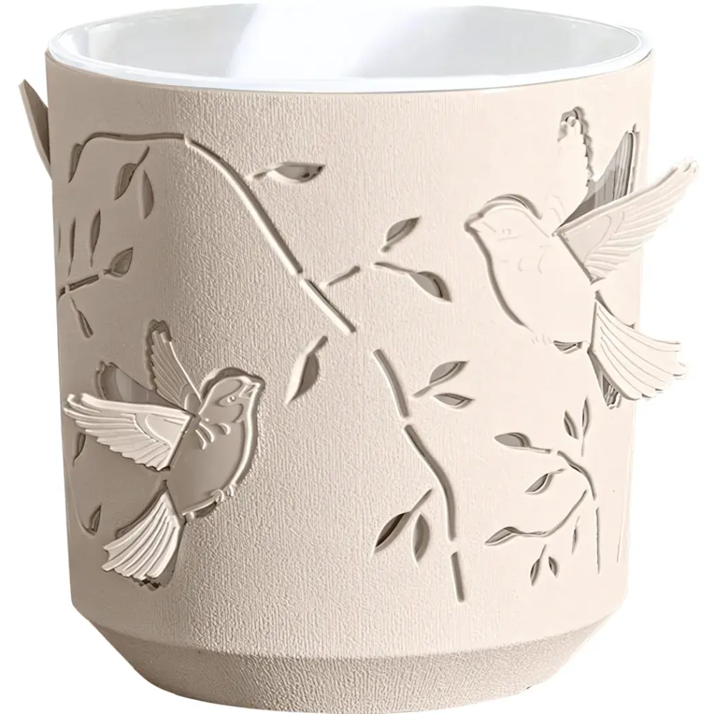 Кашпо для цветов пластиковое 1,25л d-13см «Колибри» Пудра/Белый