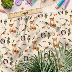 Ткань шелк Армани лиса с животным миром