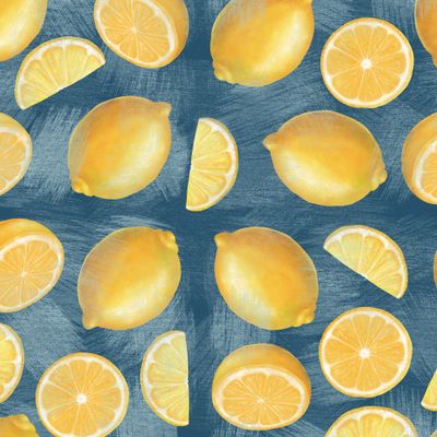 Паттерн с сочными лимонами на синем фоне