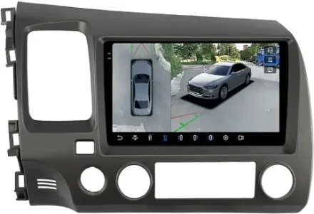 Магнитола Honda Civic 8 4d 2005-2012 (левый руль, рамка 9) - FarCar BX7373-9-360 на Android 13, 2K QLED, 6Гб+128Гб, CarPlay, 4G SIM-слот, 4 камеры в комплекте