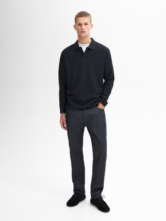 Massimo Dutti Поло комфортного кроя с длинными рукавами, темно-синий
