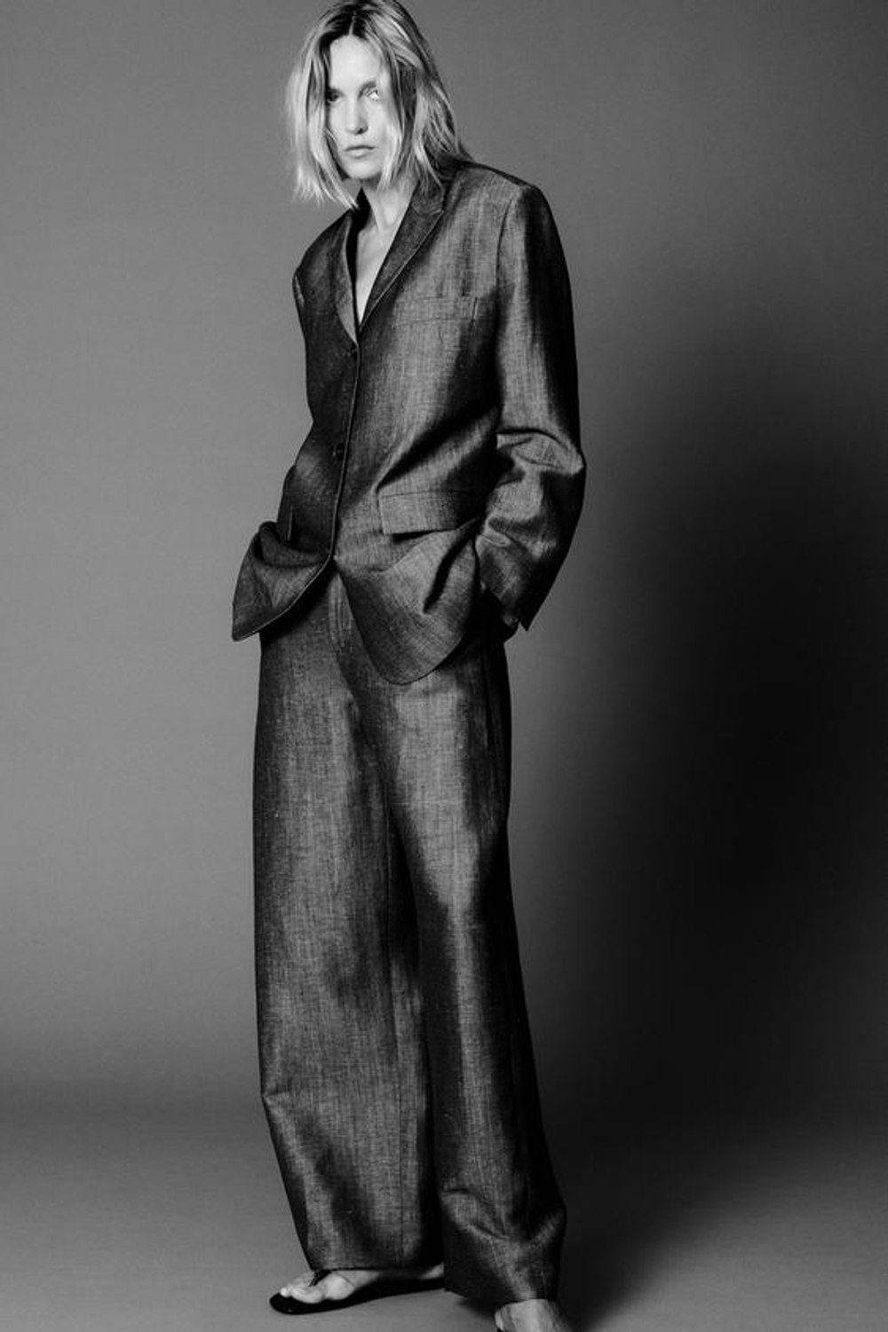 ZARA ШИРОКИЕ БРЮКИ ИЗ СМЕСОВОГО ЛЬНА — ZW COLLECTION, СЕРЫЙ