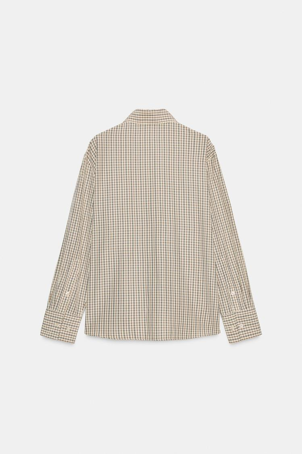 ZARA РУБАШКА REGULAR FIT В КЛЕТКУ, ЭКРЮ/КОРИЧНЕВЫЙ