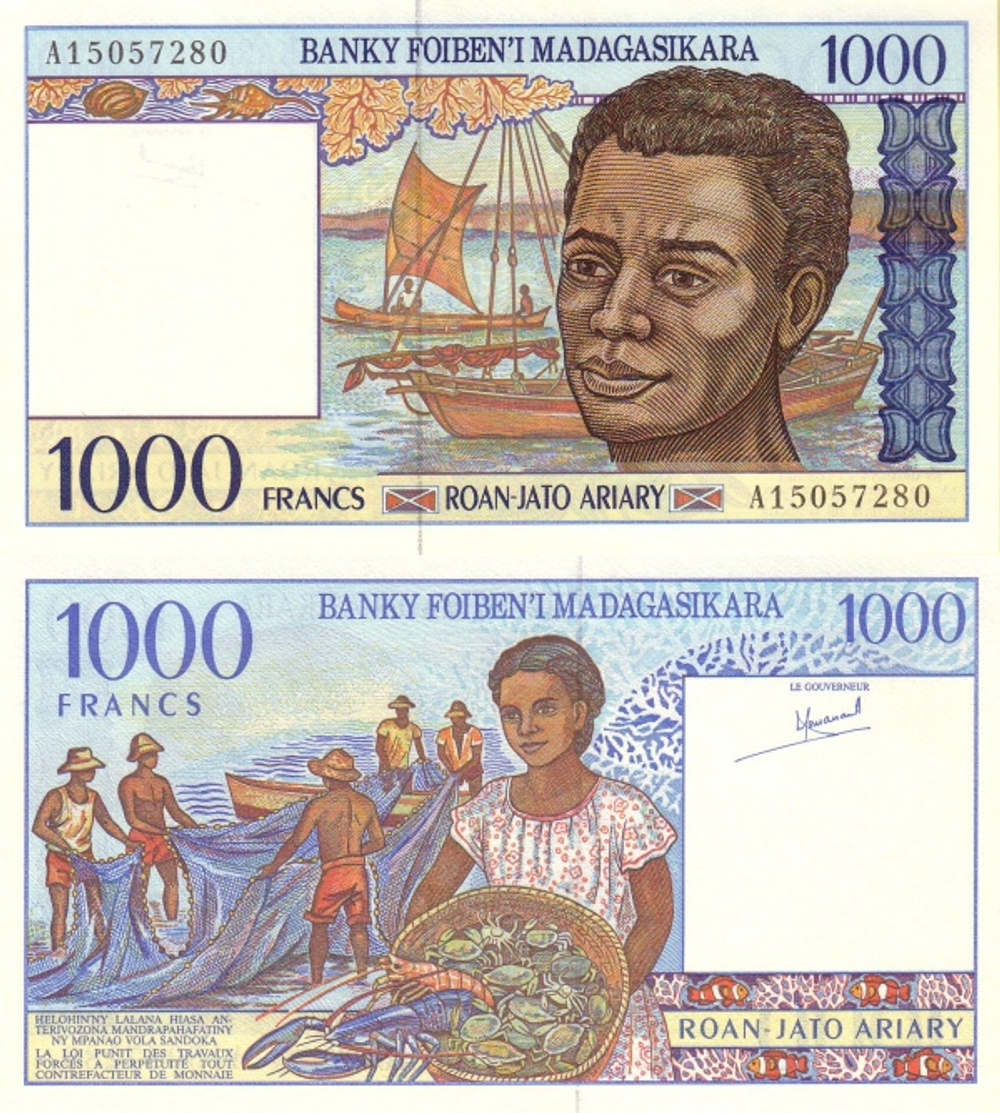 Мадагаскар 1000 Франк 1994 Рыбаки UNC