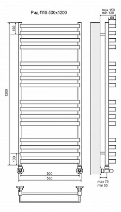 Полотенцесушитель водяной Terminus Рид П16 500х1200