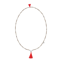 подвеска из серого агата с красными кистями