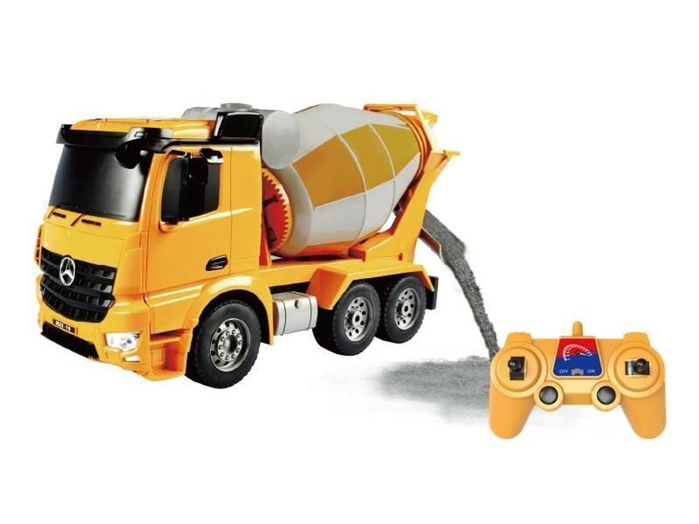 Радиоуправляемая бетономешалка Double Eagle Mercedes-Benz Arocs 1:26 с пультом, вращающийся кузов, звуковые эффекты, для детей