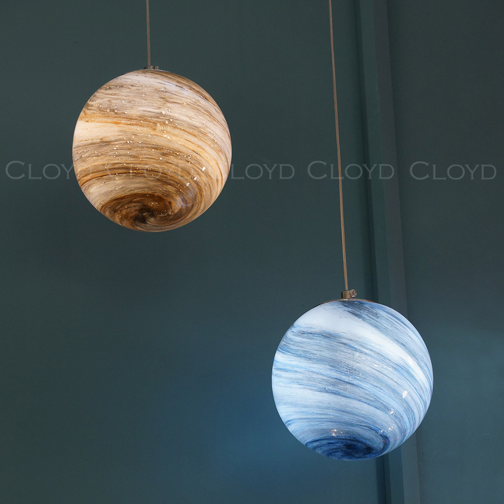 Подвесной светильник Cloyd LAPETUS P1 / Ø15 см - хром - синее стекло (арт.11313)