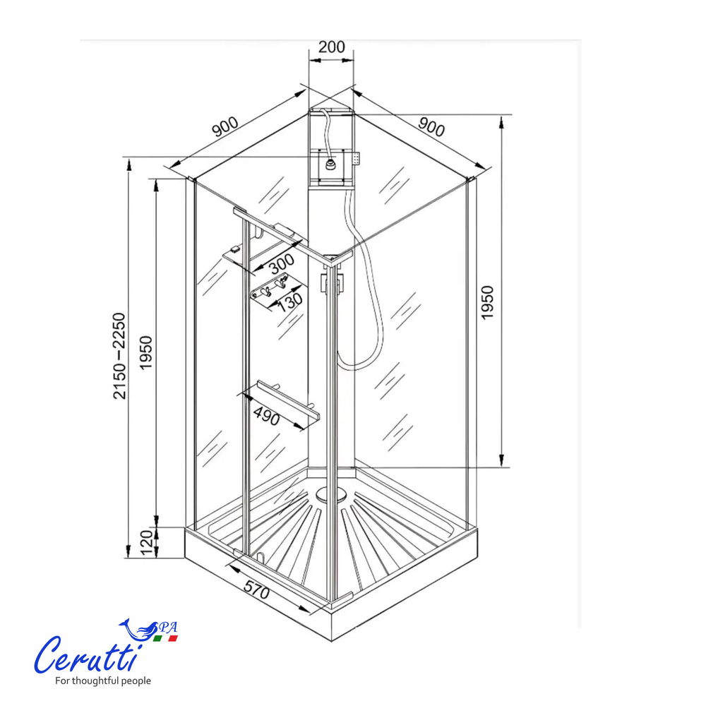 Душевая кабина Ceruttispa (ЧеруттиСпа) MiMi90BF, с низким поддоном, 90x90x225