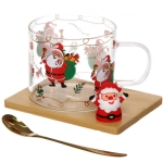 Кружка стеклянная 280мл «Дед Мороз» на бамбуковой подставке с ложкой, в подарочной коробке